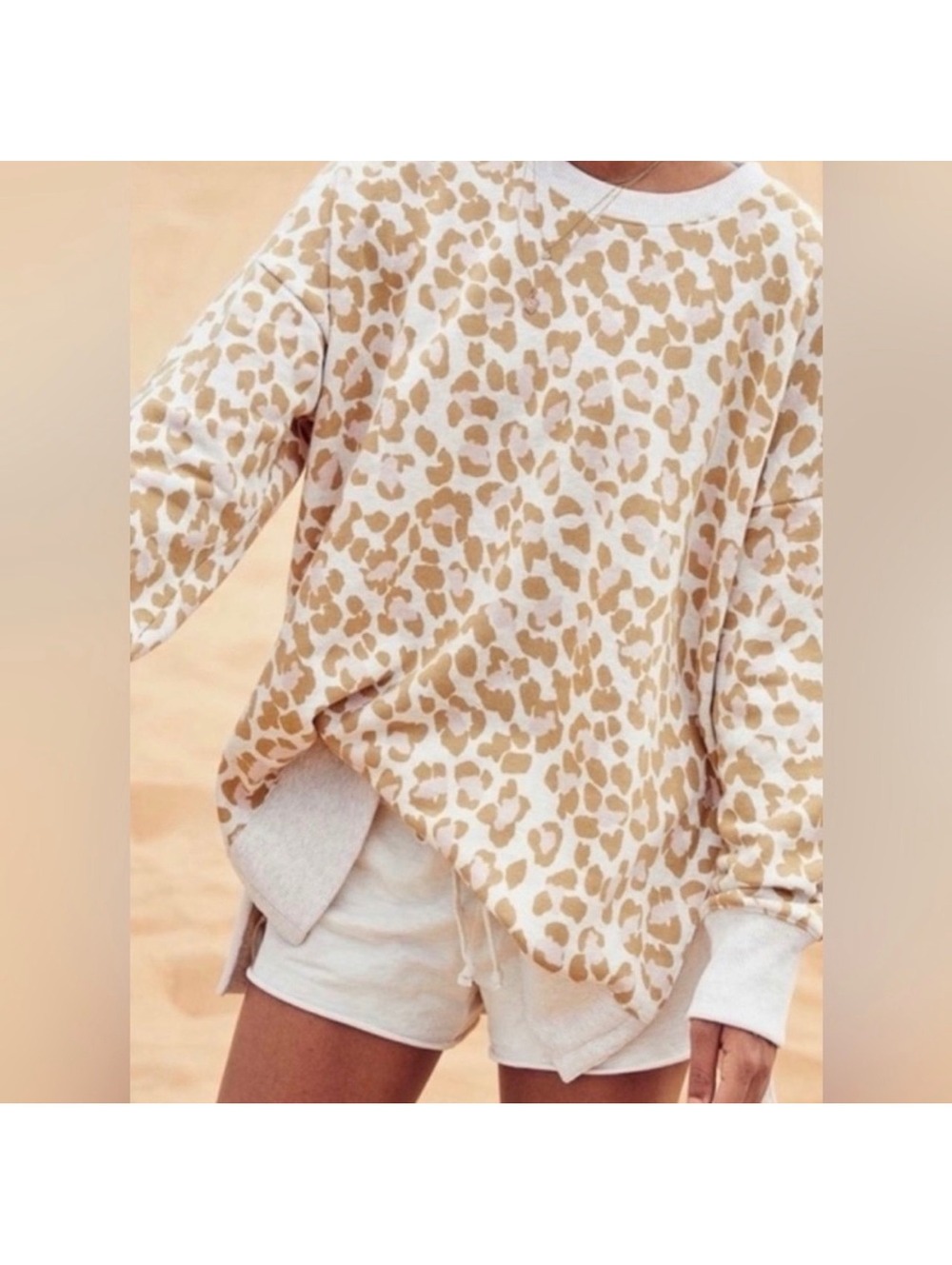 Aerie Good Vibes Sweatshirt XS Leopard Animal Print Oversized Pink Tan Cozy Y2K
